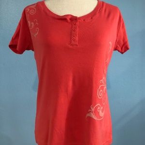 Peach / Orange Shirt with Swirls - Short Sleeves - Size Large - Wild Kiwi Brand